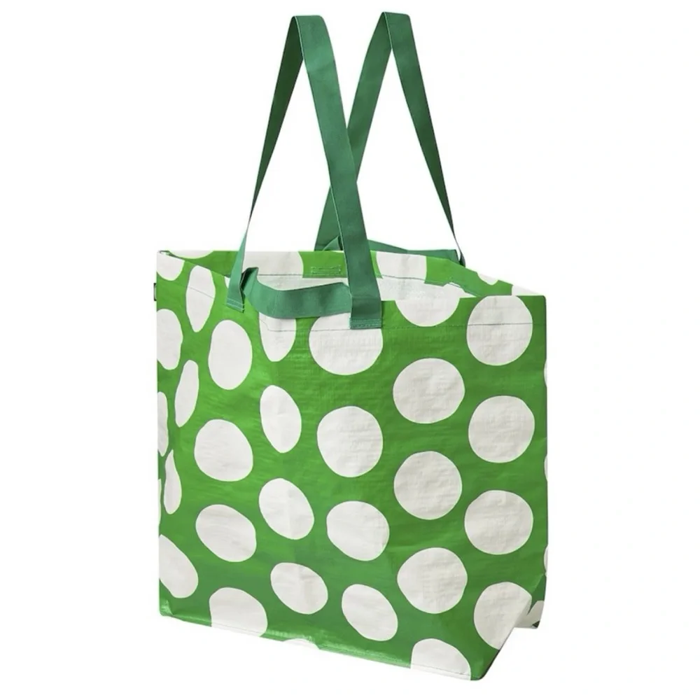 IKEA nwt SÄCKKÄRRA
Shopping bag white/green, 7x17 ¾x17 ¾ "/10 gallon polka dots - Picture 1 of 1